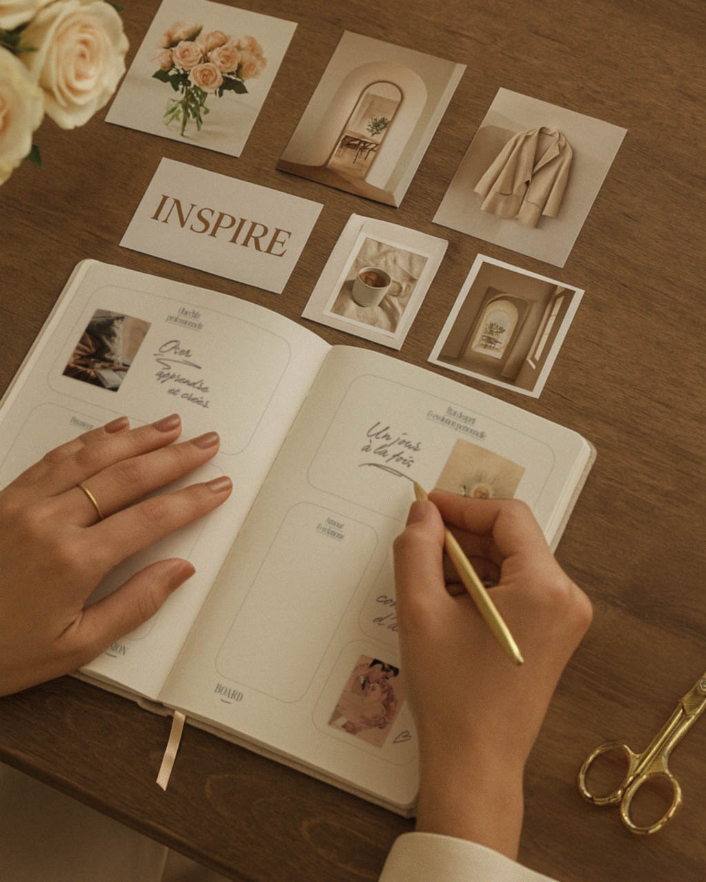 carnet ouvert vision board-texturé