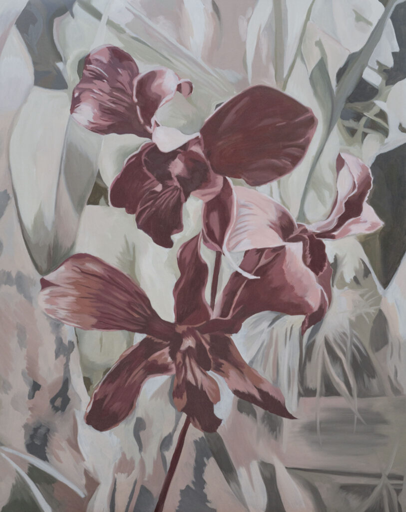 peinture à l'huile d'orchidées rouge bordeaux par Manifa Kind